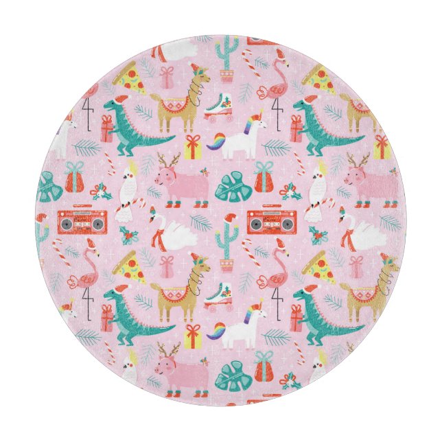 Christmas Fun: Animal Seamless Pattern. Cutting Board (Front)