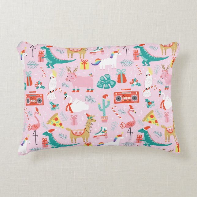 Christmas Fun: Animal Seamless Pattern. Decorative Cushion (Front)