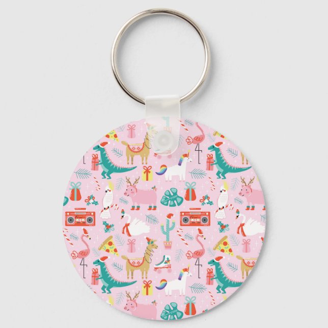 Christmas Fun: Animal Seamless Pattern. Key Ring (Front)