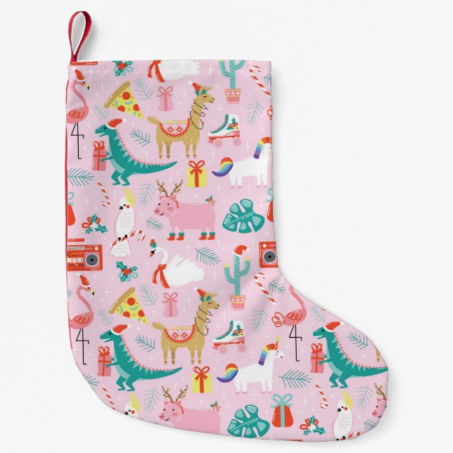 Christmas Fun: Animal Seamless Pattern. Small Christmas Stocking (Front)