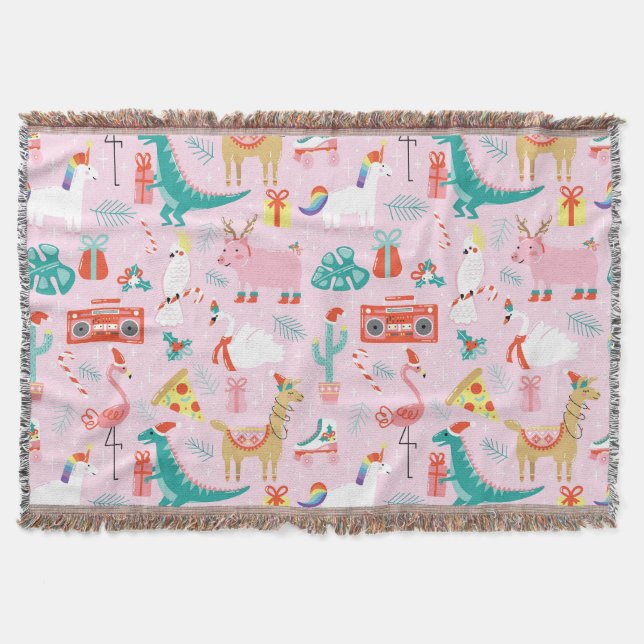 Christmas Fun: Animal Seamless Pattern. Throw Blanket (Front)
