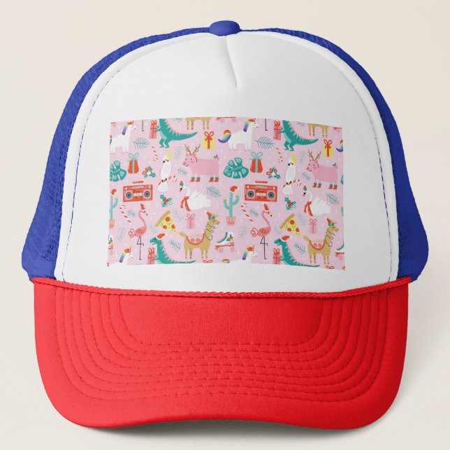 Christmas Fun: Animal Seamless Pattern. Trucker Hat (Front)