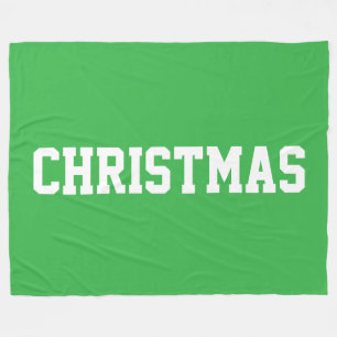 CHRISTMAS Fun Athletic White Text On Bright Green Fleece Blanket