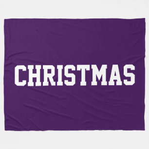 CHRISTMAS Fun Bold White Text On Deep Purple Fleece Blanket