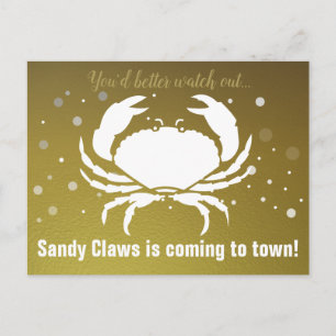 Christmas Fun Crab Sandy Claws Gold Personalized Holiday Postcard