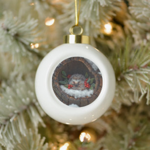 Christmas fun hedgehog Holiday, nature Ceramic Ball Christmas Ornament
