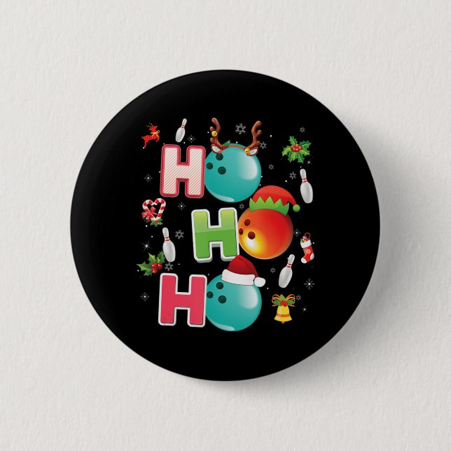 Christmas Fun Ho Ho Ho Bowling Pajama Santa Lover  6 Cm Round Badge (Front)