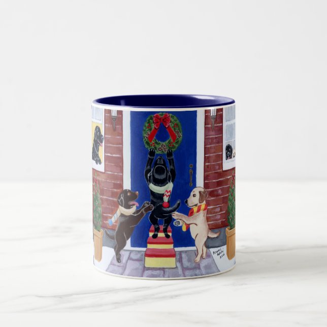 Christmas Fun Labradors Two-Tone Coffee Mug (Center)