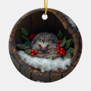 Christmas fun mice /hedgehog Holiday nature Ceramic Ornament