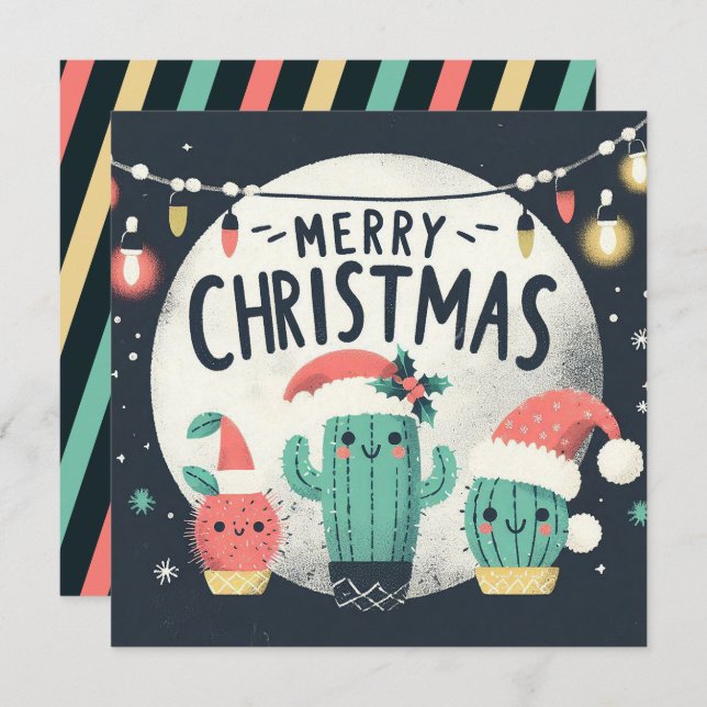 Christmas Fun Potted Santa Cactus Plants Holiday Card (Front/Back)