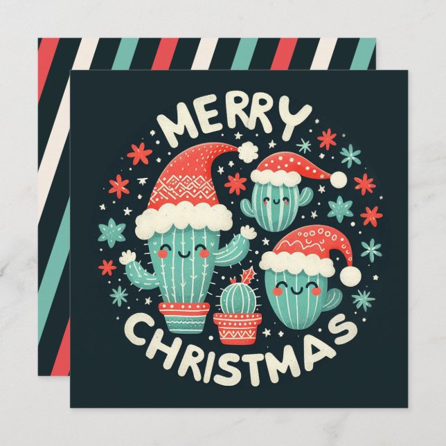 Christmas Fun Potted Santa Cactus Plants Holiday Card (Front/Back)