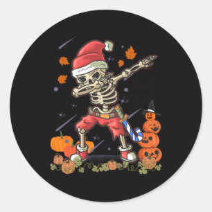Christmas Fun Santa Skeleton Dabbing Halloween Cos Classic Round Sticker