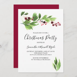 Christmas Function Invite Red Berries & Greenery