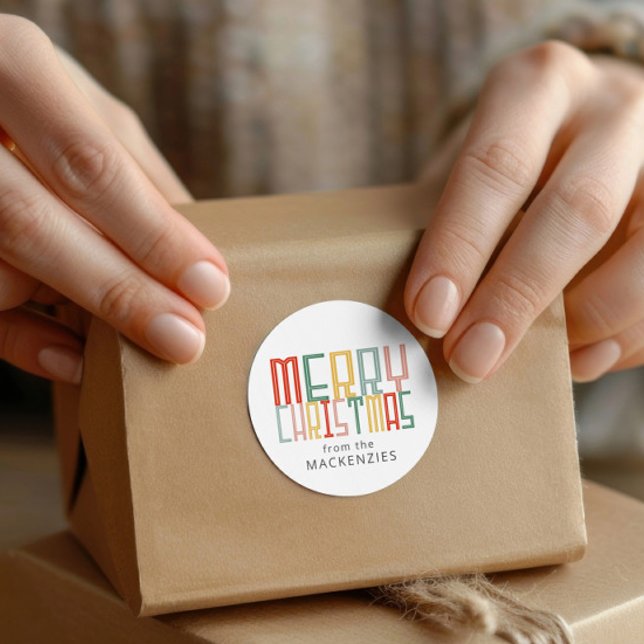 Christmas Funky Font and Text Personalised Classic Round Sticker (Christmas Funky Font and Text Personalized Classic Round Stickers from Ricaso. Perfect for treats)