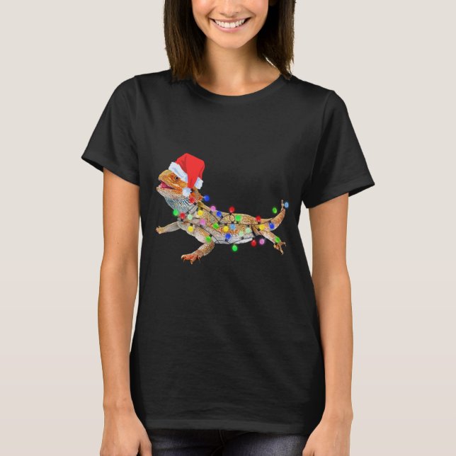 Christmas Funny Bearded Dragon Santa Hat Christmas T-Shirt (Front)