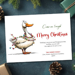 Christmas Funny Cartoon Goose Whimsy Greeting Card