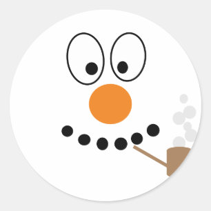 Christmas Funny Cartoon Snowman Face Classic Round Sticker