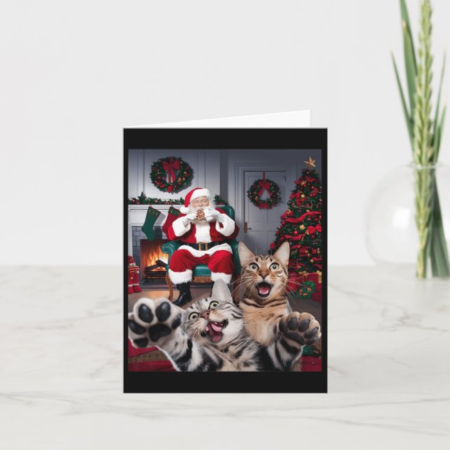 Christmas Funny Cat Dog Selfie With Santa Claus Cu Card (Front)