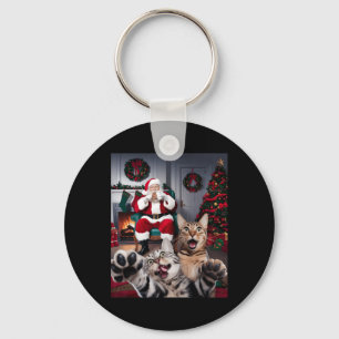 Christmas Funny Cat Dog Selfie With Santa Claus Cu Key Ring