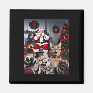 Christmas Funny Cat Dog Selfie With Santa Claus Cu Magnet