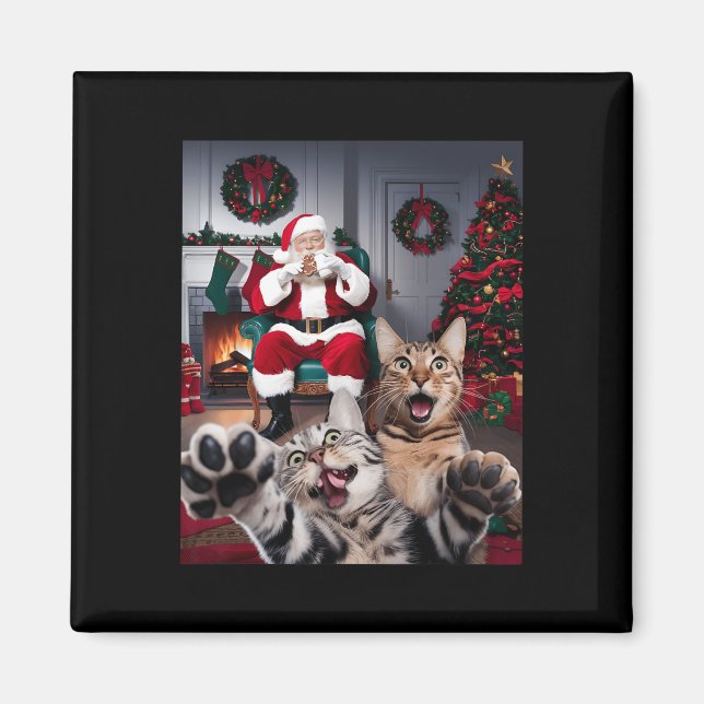 Christmas Funny Cat Dog Selfie With Santa Claus Cu Magnet (Front)