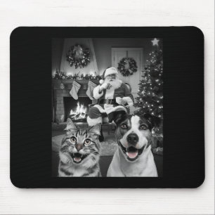 Christmas Funny Cat Dog Selfie With Santa Claus Cu Mouse Pad
