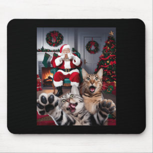Christmas Funny Cat Dog Selfie With Santa Claus Cu Mouse Pad