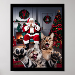 Christmas Funny Cat Dog Selfie With Santa Claus Cu Poster