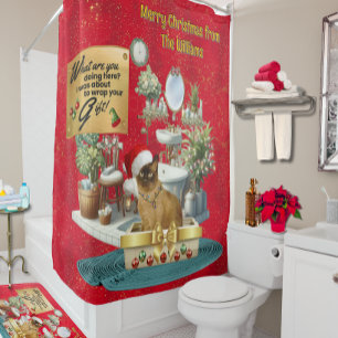Christmas Funny Cat in Litterbox Shower Curtain