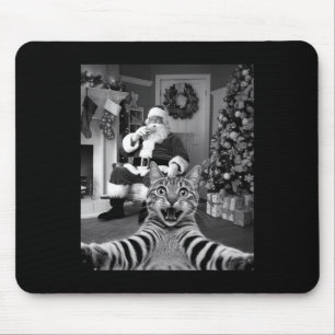 Christmas Funny Cat Selfie With Santa Claus Cute H Mouse Pad