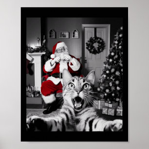 Christmas Funny Cat Selfie With Santa Claus Cute H Poster