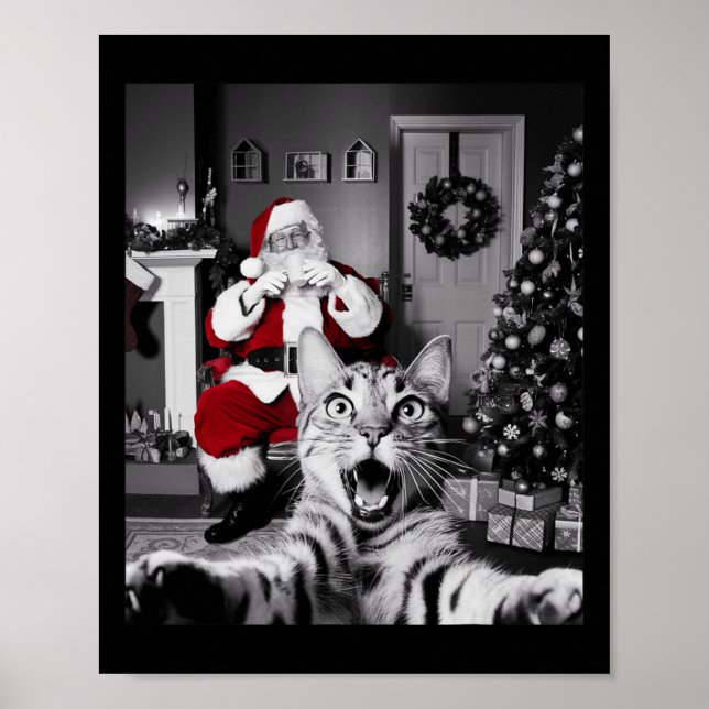 Christmas Funny Cat Selfie With Santa Claus Cute H Poster (Front)