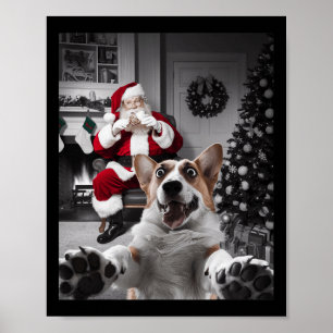 Christmas Funny Cat Selfie With Santa Claus Cute H Poster