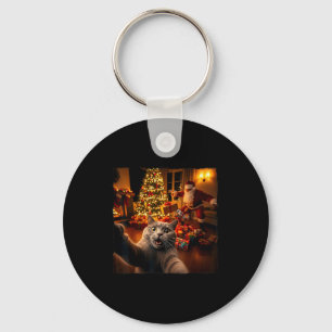 Christmas Funny Cat Selfie With Santa Claus Holida Key Ring