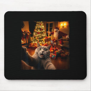 Christmas Funny Cat Selfie With Santa Claus Holida Mouse Pad