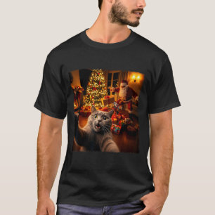 Christmas Funny Cat Selfie With Santa Claus Holida T-Shirt