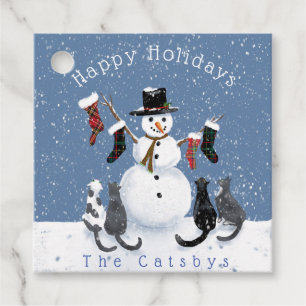 Christmas Funny Cat Snowman 2 scene  Favour Tags