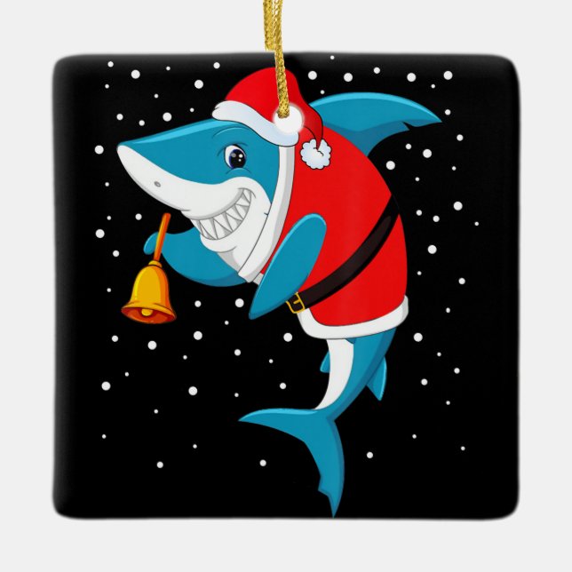 Christmas - Funny Christmas Shark Ceramic Ornament (Front)