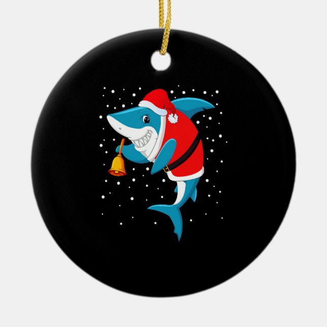 Christmas - Funny Christmas Shark T-Shirt Ceramic Ornament (Front)