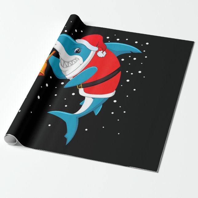 Christmas - Funny Christmas Shark Wrapping Paper (Unrolled)