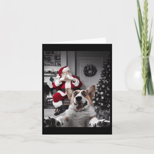 Christmas Funny Corgi Dog Selfie With Santa Claus  Card (Front)