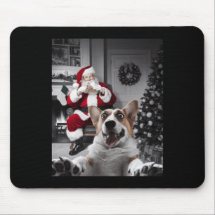 Christmas Funny Corgi Dog Selfie With Santa Claus Mouse Pad