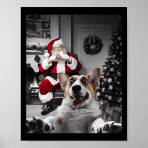 Christmas Funny Corgi Dog Selfie With Santa Claus  Poster