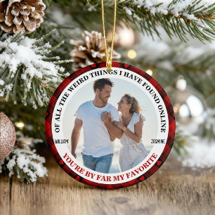 Christmas Funny Couple Photo Buffalo Frame Ceramic Ornament