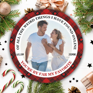 Christmas Funny Couple Photo Buffalo Frame Classic Round Sticker