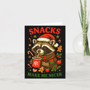Christmas Funny Cute Feral Raccoon Snacks Make Me  Card