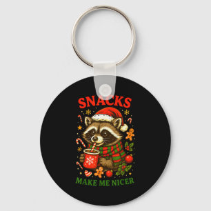 Christmas Funny Cute Feral Raccoon Snacks Make Me  Key Ring
