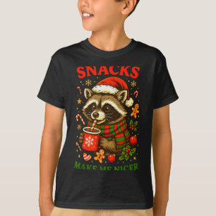 Christmas Funny Cute Feral Raccoon Snacks Make Me  T-Shirt