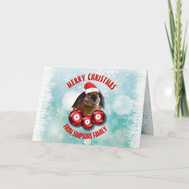Christmas Funny Cute Rabbit Bunny In Red Santa Hat Holiday Card (Front)