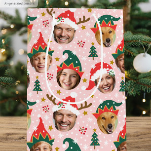 Christmas Funny Face Custom Photo Collage Pink Medium Gift Bag